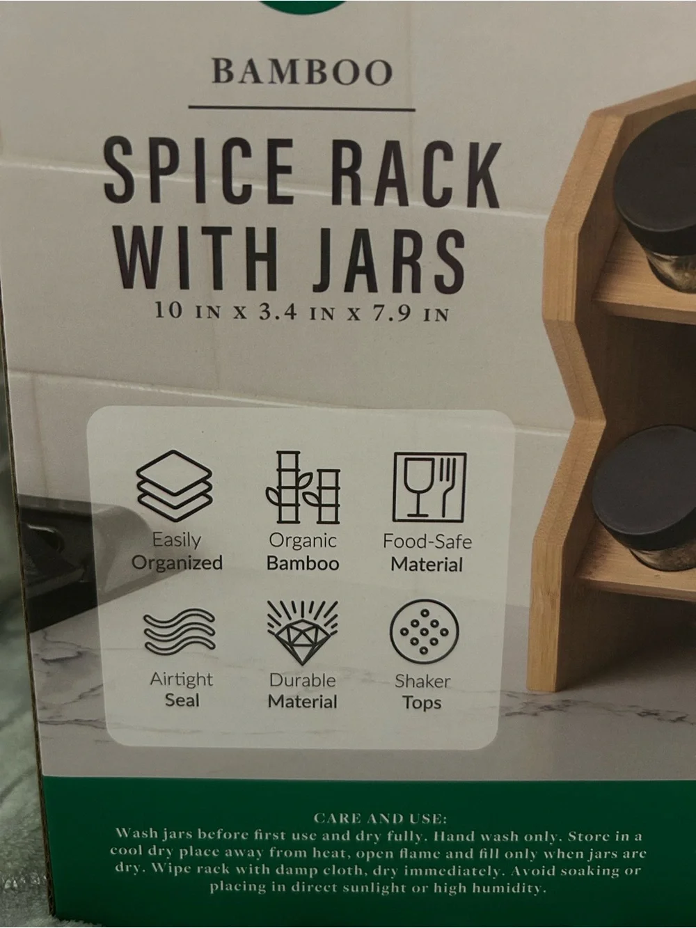 NWT Core Bamboo, Spice Rack with 8 Clear Jars and Black Lids